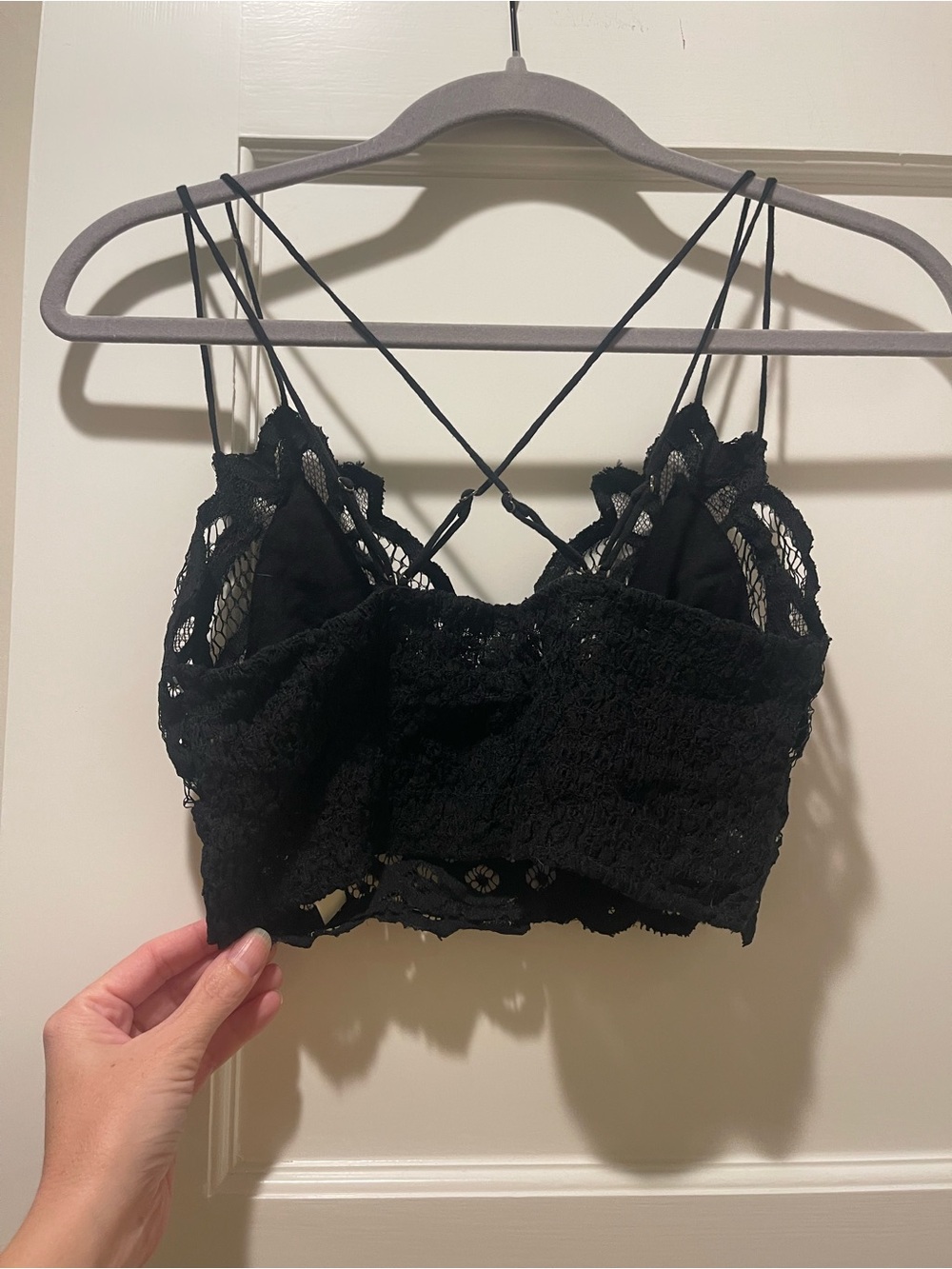 Free People Black Lace Bralette with Crisscross Straps